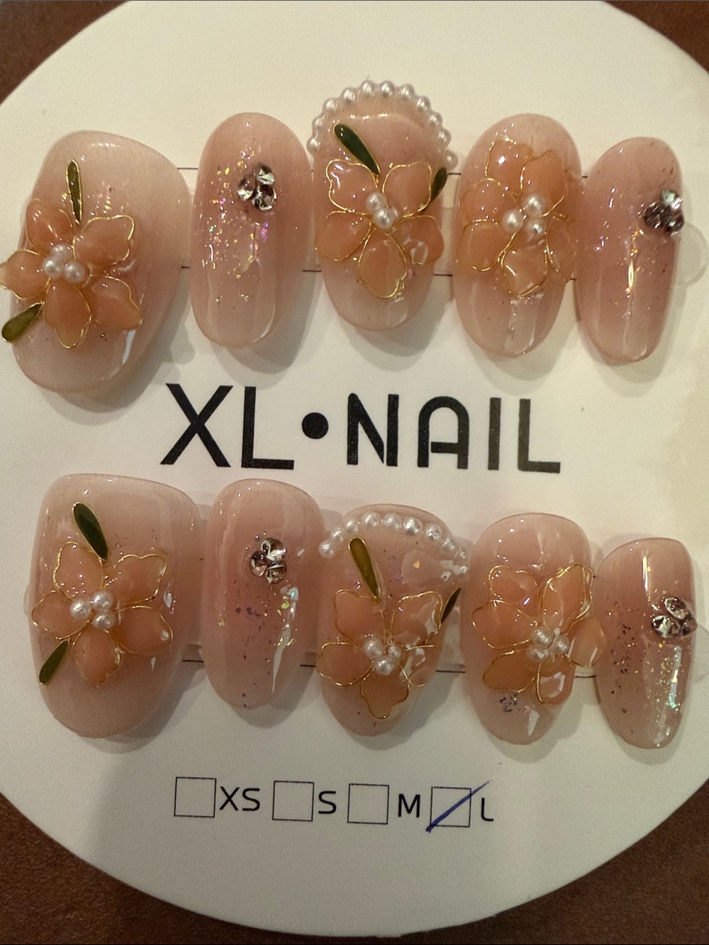 Pink Floral handmade acrylic Press-On Nails